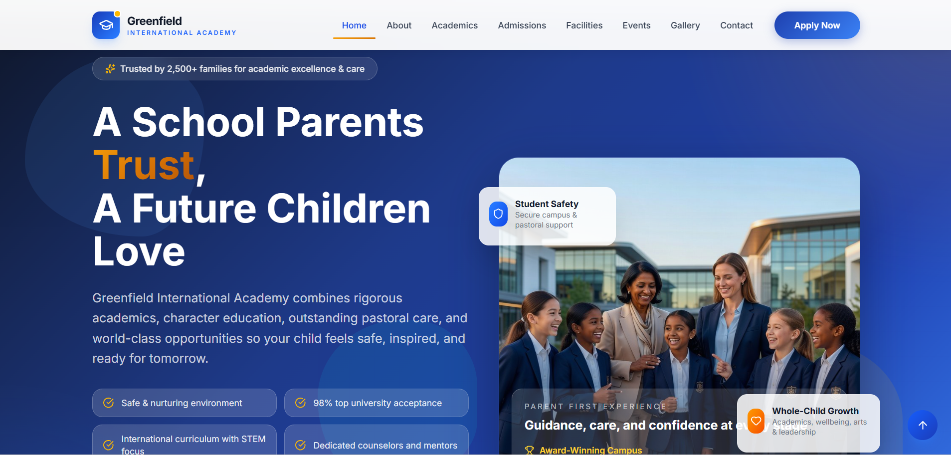 Greenfield International Academy school website preview